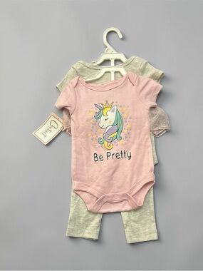 Pink Unicorn "Be Pretty" Baby Onesie Set